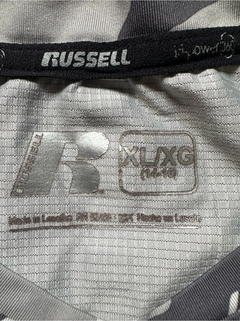 Boy’s Russell Dri-Power Tee; Gray/White; Size XL (14/16)